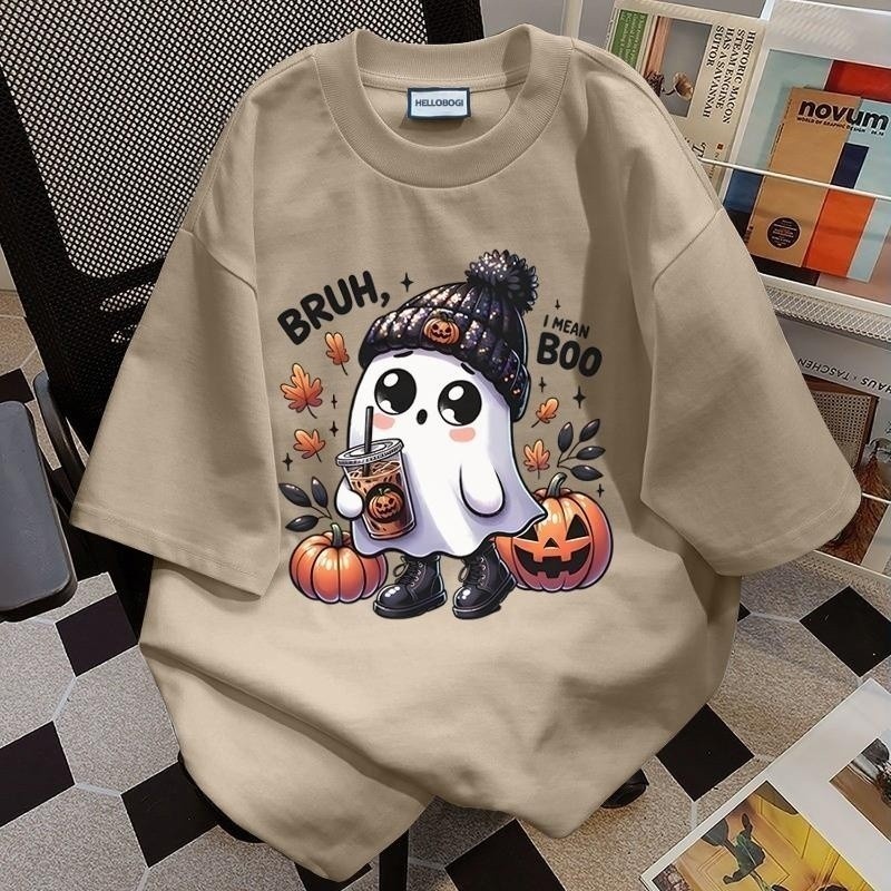 ผ้าฝ้าย 100% สไตล์ฮาโลวีนหวานน่ารักเสื้อยืดแขนสั้นคอกลมด้านบน ไม่จํากัดเพศ