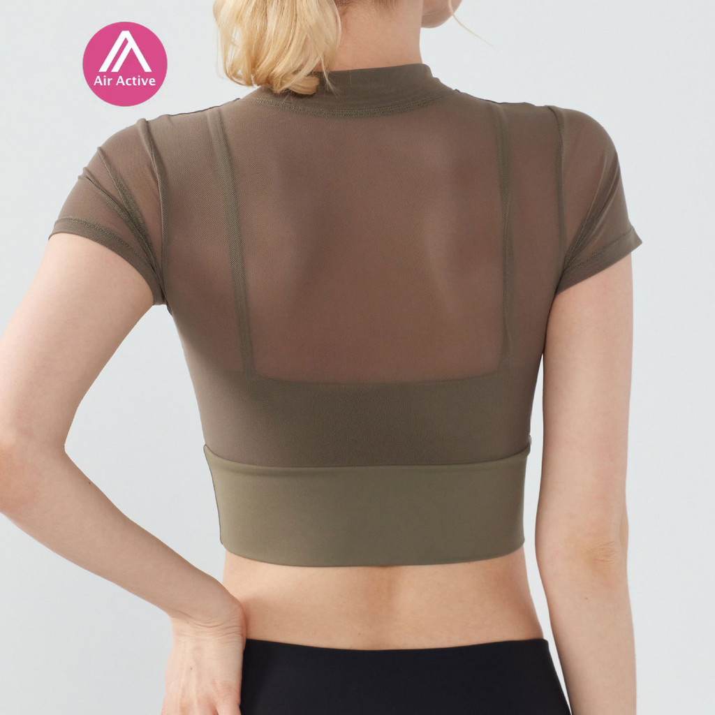 Sports T-shirt Yoga Top Fixed Pads Mesh-stitching Chinese Frog