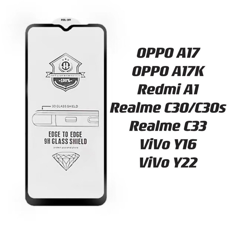 พร้อมส่ง🔥ฟิล์มกระจกนิรภัยกันรอยหน้าจอ กระจกเต็มจอกาวเต็มแผ่น สำหรับรุ่น OPPO A17 A17K Redmi A1 Realm