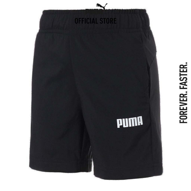 PUMA KIDS - กางเกงขาสั้นผ้าทอเด็กโต 5 นิ้ว Essential สีดำ - 84762401