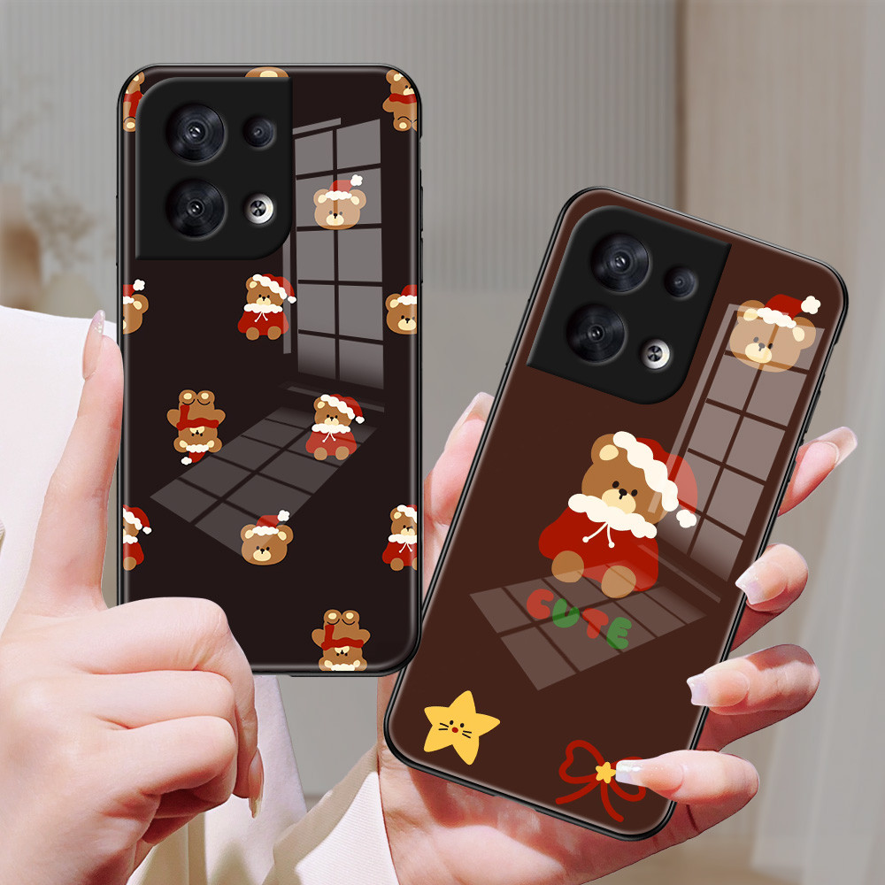 หมีคริสต์มาส เคส กระจก OPPO reno 8 7z 8z 7 pro 7 6z 5 5z 5f 6 4F 3 2Z 2F Realme V13 C35 7 pro h3f224