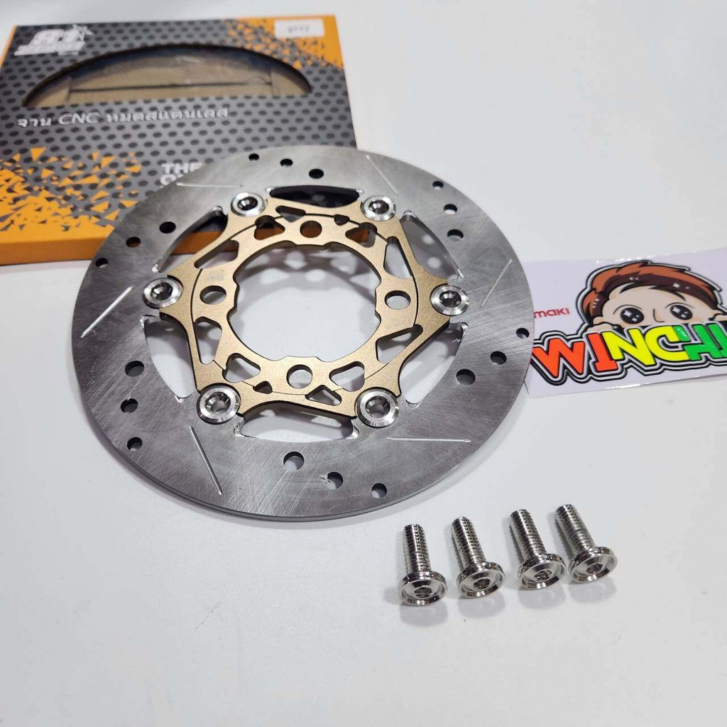 ZERN8.1 จานดิสเบรค 190 มิล ทองไทเทหมุดสแตนเลส + น็อตสแตนเลส4ตัว GIORNO / CLICK10i / SCOOPYi กล่องส้มดำ