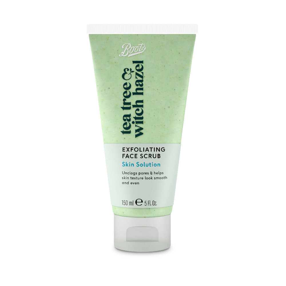 BOOTS TEA TREE & WITCH HAZEL บู๊ทส์ เอ็กซ์โฟลิเอท เฟซ สครับ บีวีไอ