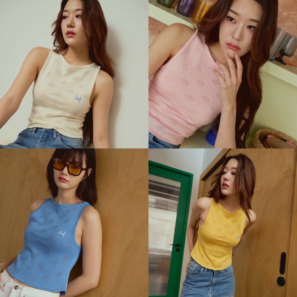 พร้อมส่งทุกสี Litaf Bun Bun Top เสื้อกล้ามครอปทอไหมพรม Knit Top ปักโลโก้
