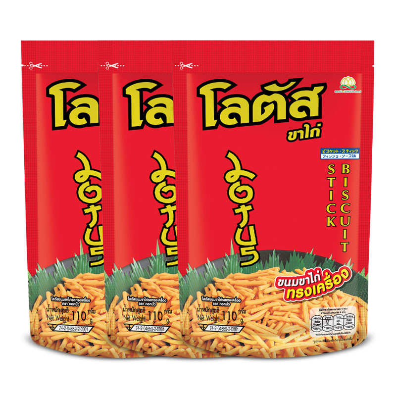 โลตัส ขนมขาไก่ทรงเครื่อง 110 ก. x 3 LOTUS Biscuit Stick Original 110 g x 3