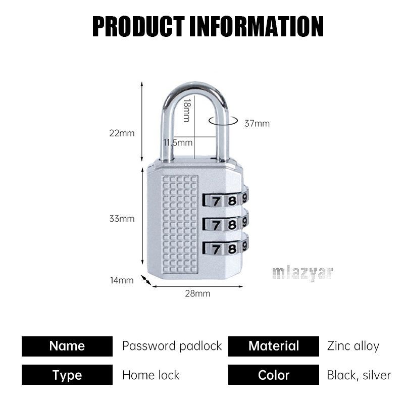 😍COD😍1ชิ้นล็อคกระเป๋าเดินทางกระเป๋าเดินทางขนาดเล็กรวมกันล็อคแบบพกพาขนาดเล็กล็อค - รูปที่ 5