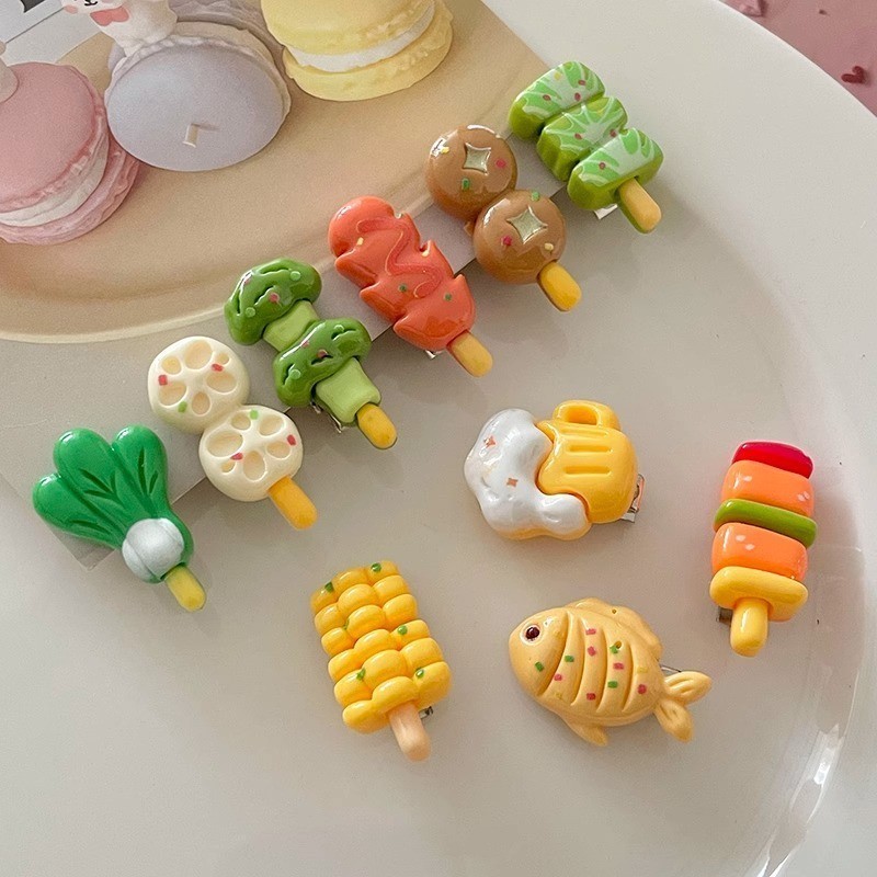 candypop ย่าง Skewers Grill Fish Hairpins Ins Girls Bangs Clip Dopamine กิ๊บตลก
