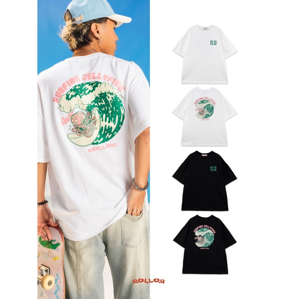 ROLLOR - เสื้อยืด เเขนสั้น Oversized รุ่น SURFING JELLYFISH TEE.