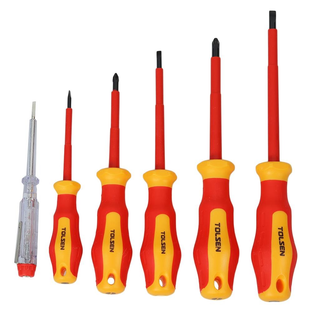 TOLSEN ชุดไขควงหุ้มฉนวนกันไฟฟ้า TOLSEN 6 ชิ้น/ชุด เครื่องมือช่าง ไขควง VDE SCREWDRIVER SET TOLSEN 6E