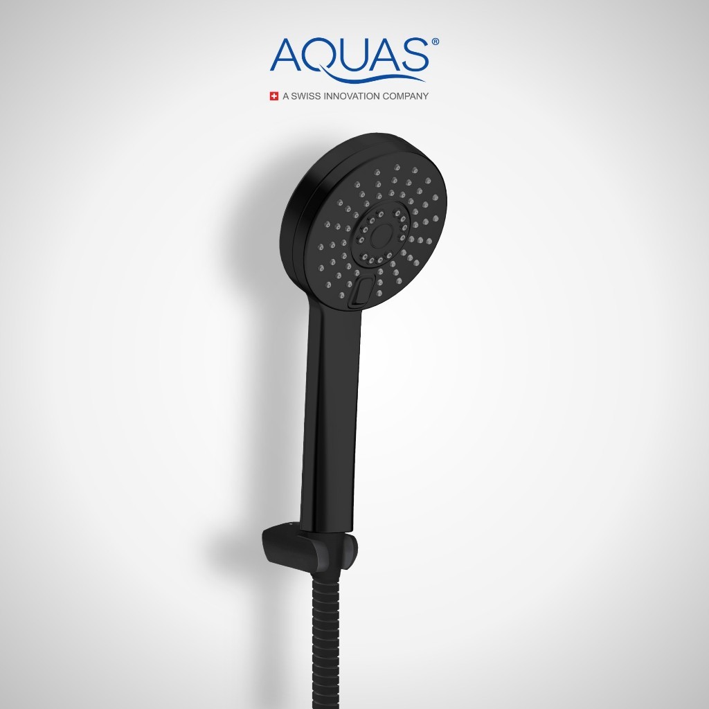 ชุดฝักบัว ปรับได้ 2 ระดับ เบลล่า สีดำด้าน AQUAS BELLA 2 Function 100mm. Hand Shower Pack Matt Black