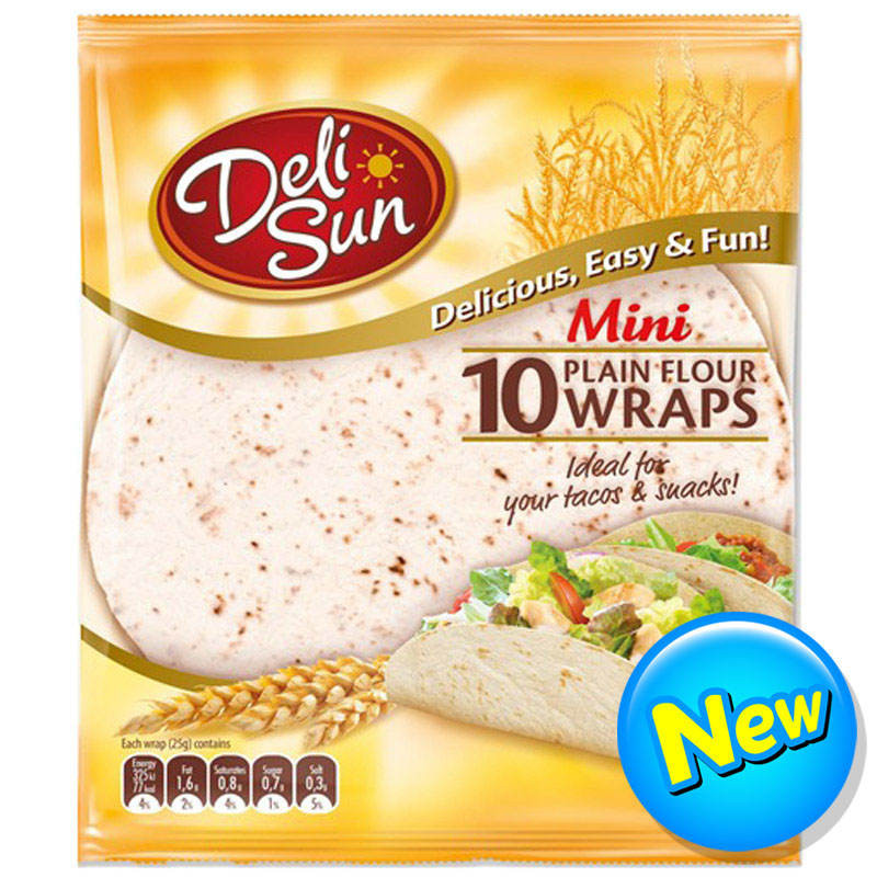 🌈 เดลิซัน10แผ่นมินิแป้งข้าวสาลี 250กรัม [8437011503336] 🏝️ Deli Sun 10 Mini Plain Flour Wraps 250g.