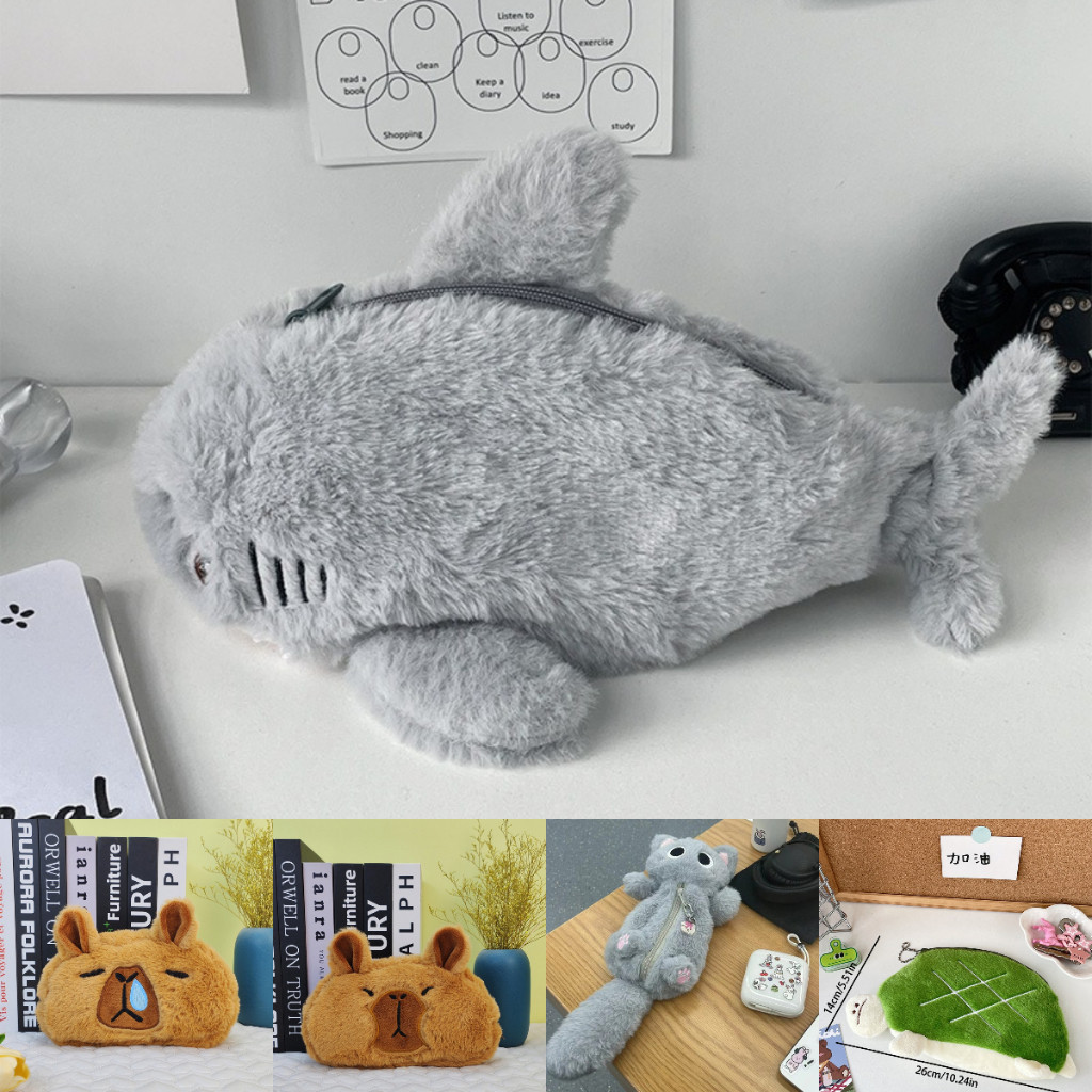 Candypop Fash น่ารักหรูหรา Ocean Shark กระเป๋าเครื่องสําอางแบบพกพาขนาดใหญ่ความจุกระเป๋าปากกาเครื่องเขียนกล่องเก็บ