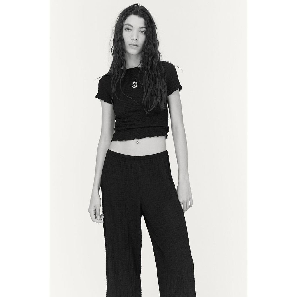 H&M Woman Overlock-detail textured T-shirt 1254872_1