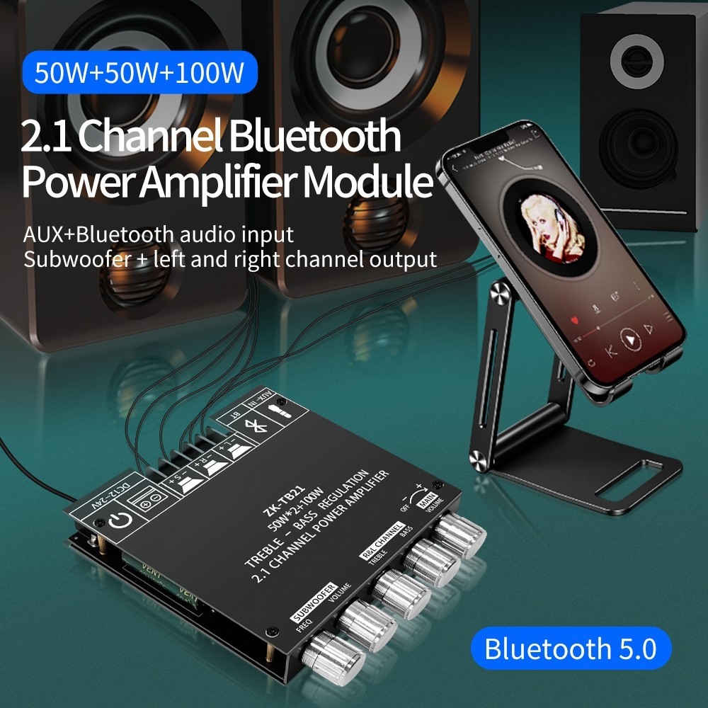 ZK-TB21 TPA3116D2 ชิปใหญ่ บลูทูธเสียง ชิปนำเข้า บอร์ดขยายเสียงซับวูฟเฟอร์บลูทูธ 5.0 50WX2+100W 2.1 ช่องเสียงสเตอริโอเบส