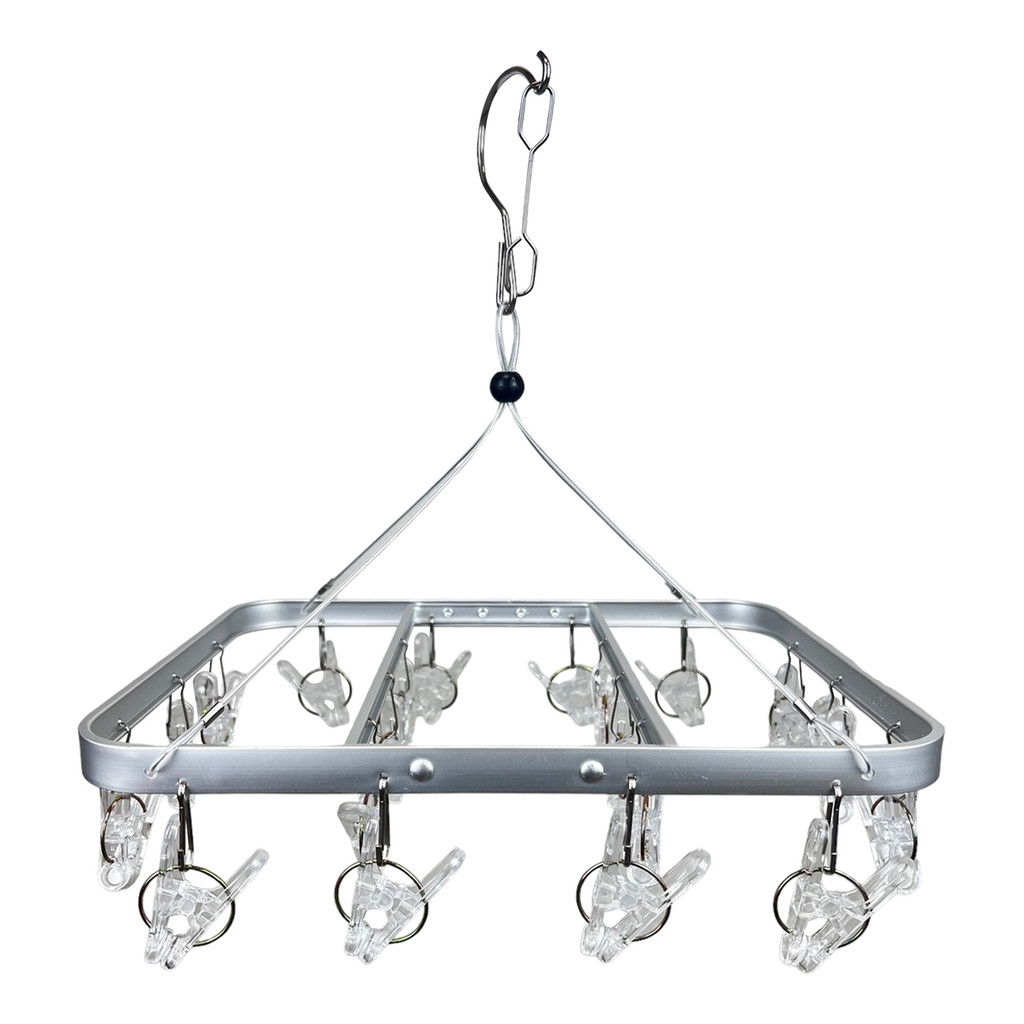 KASSA HOME ห่วงตากผ้าเหลี่ยม โครงอะลูมิเนียม 20 กิ๊บ Alumee  ขนาด 30.5 x 25 x 32 ซม. สีเงิน