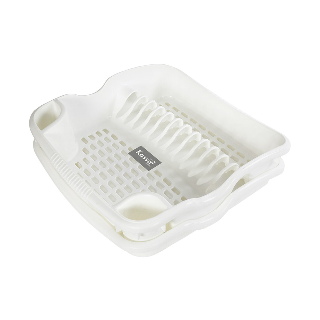 KASSA HOME ที่คว่ำจานพลาสติกพร้อมที่ใส่ช้อน 1 ชั้น Kira รุ่น JCJ-4401 ขนาด 38 x 38 x 11 ซม. สีขาว