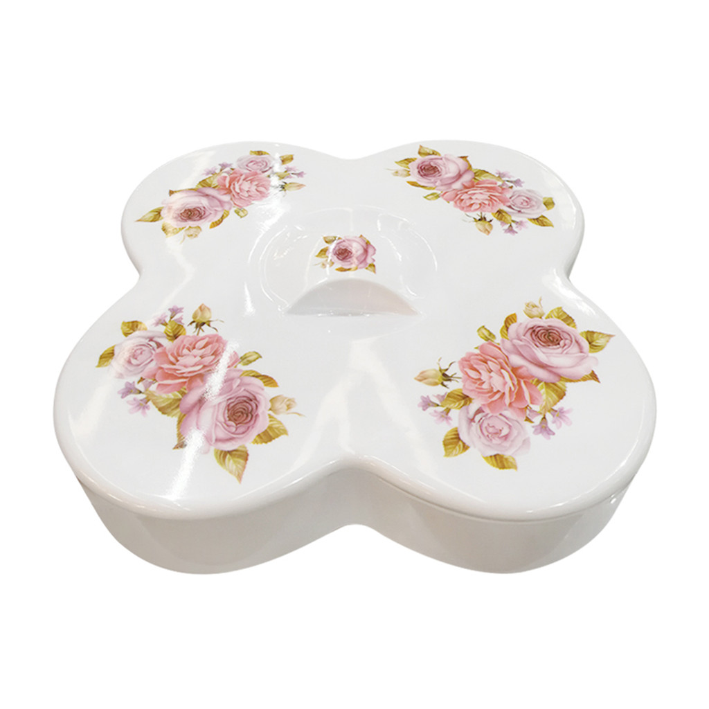 KASSA HOME ชุดสำรับอาหาร5หลุม1ฝาปิดพร้อมถาดลายดอกไม้เล็ก KASSE HOME รุ่น A3598006 ขนาด 28.5 ซม. สีชม