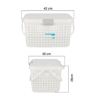 KASSA HOME ตะกร้าอเนกประสงค์ทรงเหลี่ยมพร้อมฝาปิดและหูหิ้ว Circle รุ่น SHC-2540 สีขาว