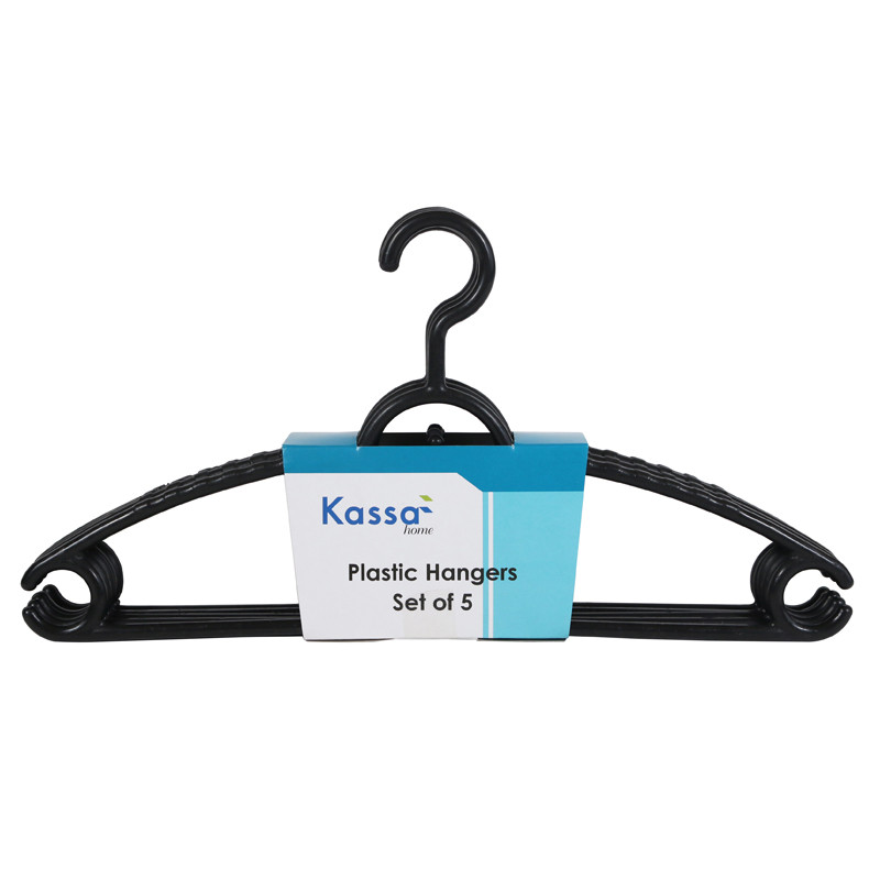 KASSA HOME ไม้แขวนเสื้อพลาสติก รุ่น 2132 ขนาด 38.5 x 19.5 x 0.86 ซม. (แพ็ก 5 ชิ้น) สีดำ