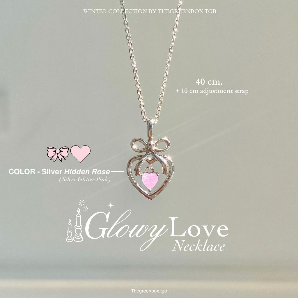 สร้อยคอ Glowy Love Necklace สร้อยพร้อมจี้รูปโบว์และหัวใจ - The Green Box