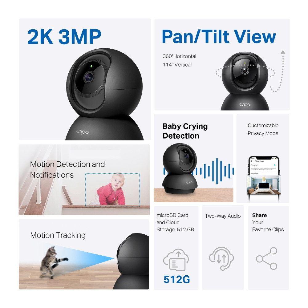 TP-Link Tapo C211 Wi-Fi Camera - 3M Pixel ( Black ) กล้องวงจรปิด (NW2-000064)