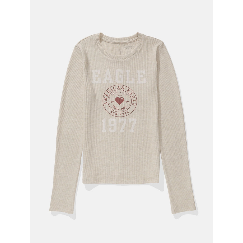 American Eagle เสื้อยืดผู้หญิง INTL LS THERMAL CREW HTHR สี BEIGE - 037-9198-676