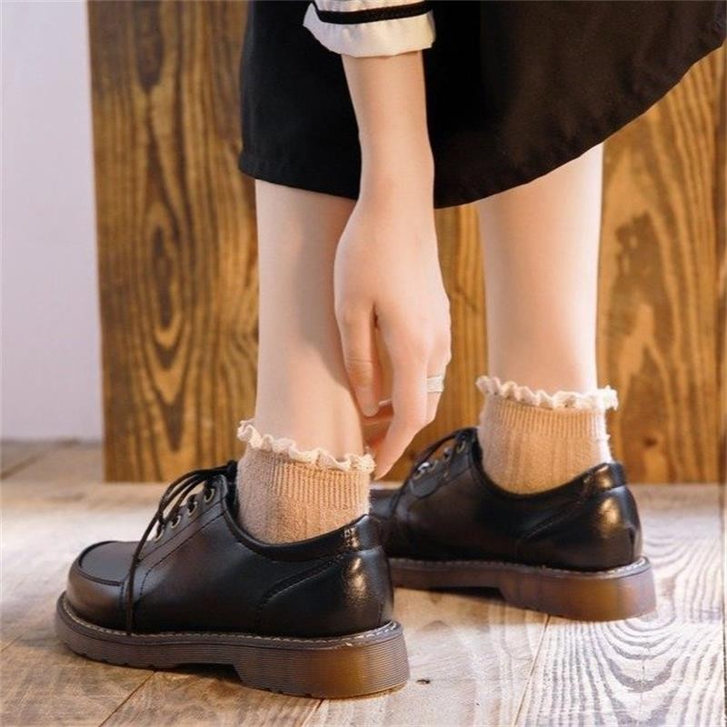 IELGY สีน้ําตาล Lace-up Oxford Lace-up บางรองเท้าหนังผู้หญิง 2025 Preppy Vintage พร้อมกระโปรง