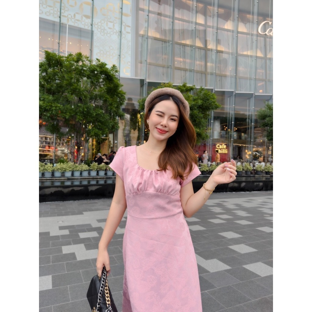 MyWay Brand : Dress - Babe Bowie เดรสออกงาน ชุดเดรสยาว ชุดสีชมพู สีครีม ชุดคู่ออกงานแม่ลูก รูปที่ 5