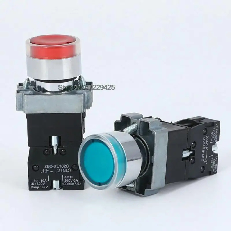 <0>5 ชิ้น XB2-BW3161 XB2-BW3361 XB2-BW3462 XB2-BW3561 XB2-BW3661 สวิตช์กดโลหะพร้อมไฟ รีเซ็ต/ล็อคตัวเ