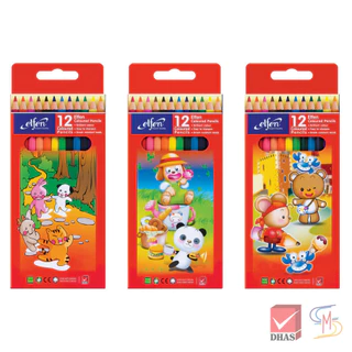 Elfen เอลเฟ่น สีไม้ ดินสอสีไม้ แท่งยาว 12 สี จำนวน 1 กล่อง