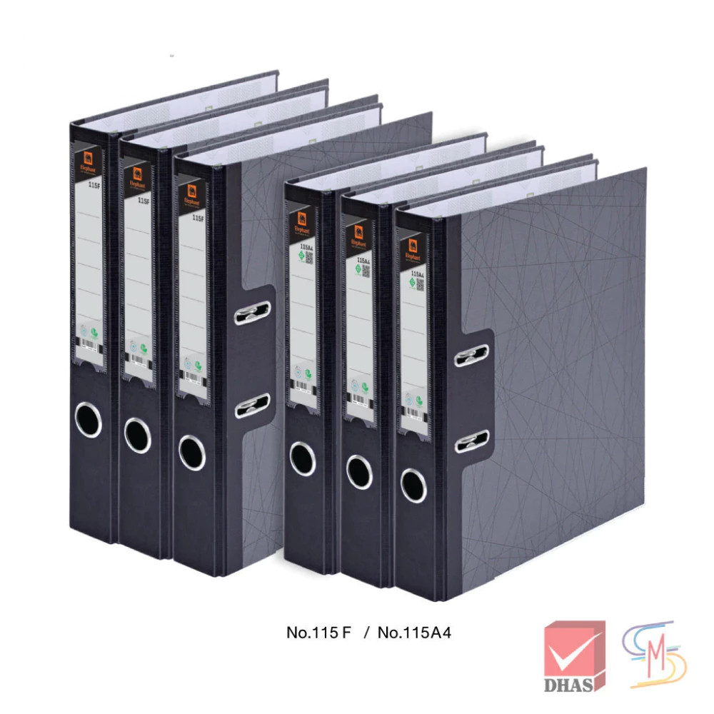 Elephant ตราช้าง แฟ้ม แฟ้มสันแคบ No.115F / 115A4 สีดำ จำนวน 6 แฟ้ม/แพ็ค