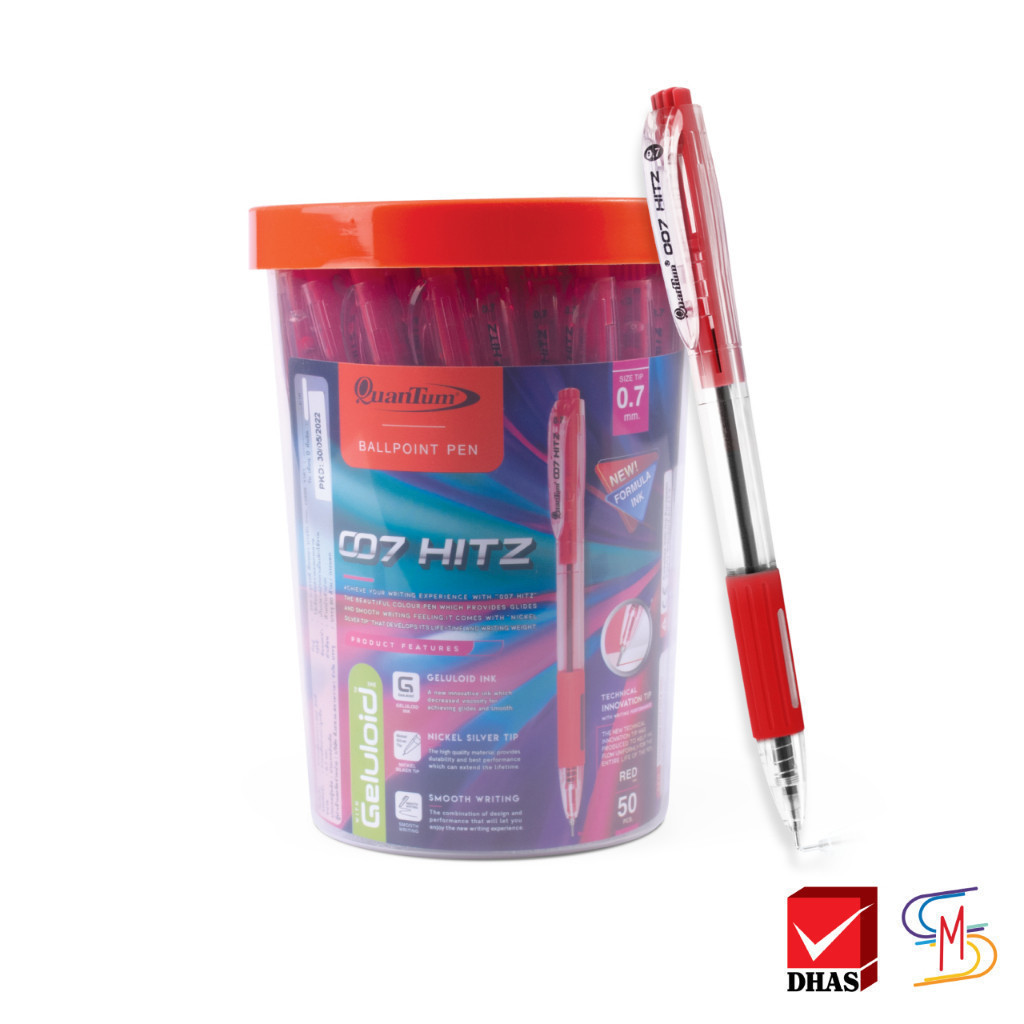 Quantum ควันตั้ม ปากกา ปากกาแดง ปากกาโหล ปากกาลูกลื่น 007 Hitz แดง 0.7 จำนวน 50 ด้าม