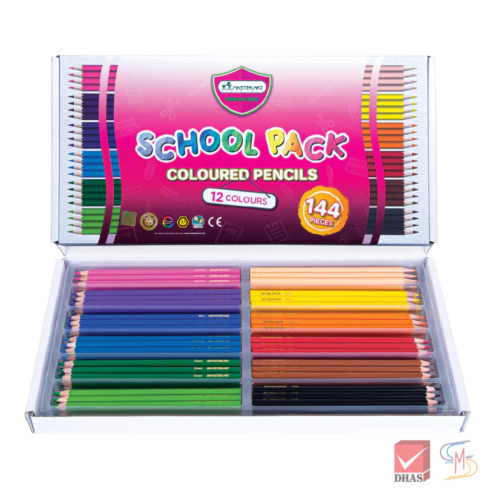 Master Art มาสเตอร์อาร์ต สีไม้ ดินสอสีไม้ 12 สี 144 แท่ง รุ่น School pack (1 ชุด)