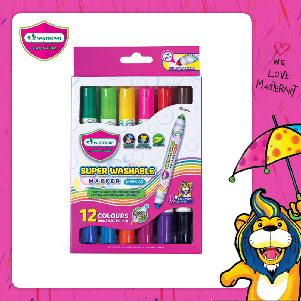 Master Art สีเมจิก ปากกาเมจิก ล้างออกได้ รุ่น MWM 6D แบบ 2 หัว 12 สี สีเสริมพัฒนาการเด็กวัย 3