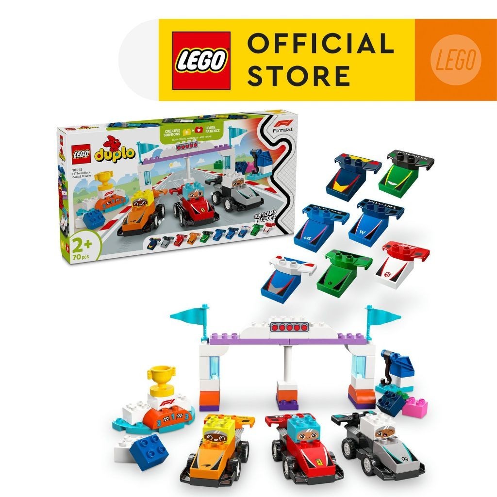 LEGO DUPLO Town 10445 F1 Team Race Cars & Drivers (70pcs.), Building Blocks, Kids Toy