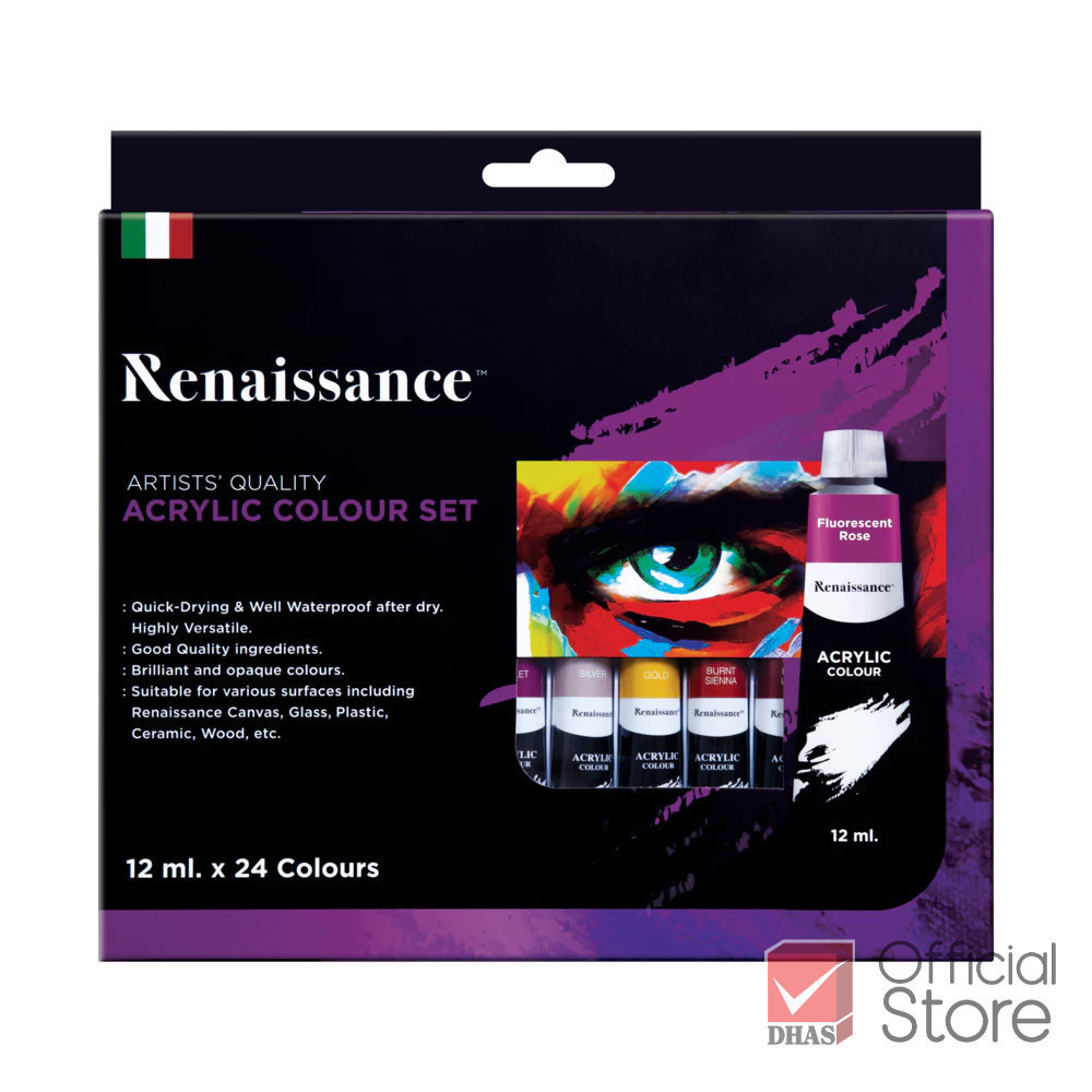 Renaissance ชุดพร้อมใช้ สีอะคริลิค 24 สี 12 มล. และ จานผสมสี จำนวน 1 ชุด — صورة 2