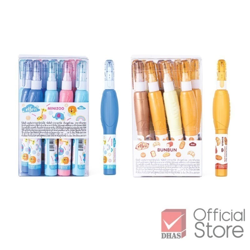 [แพ็ค12 ด้าม] Elfen ปากกาลบคำผิด 4 มล. คละสี จำนวน 12 ด้าม