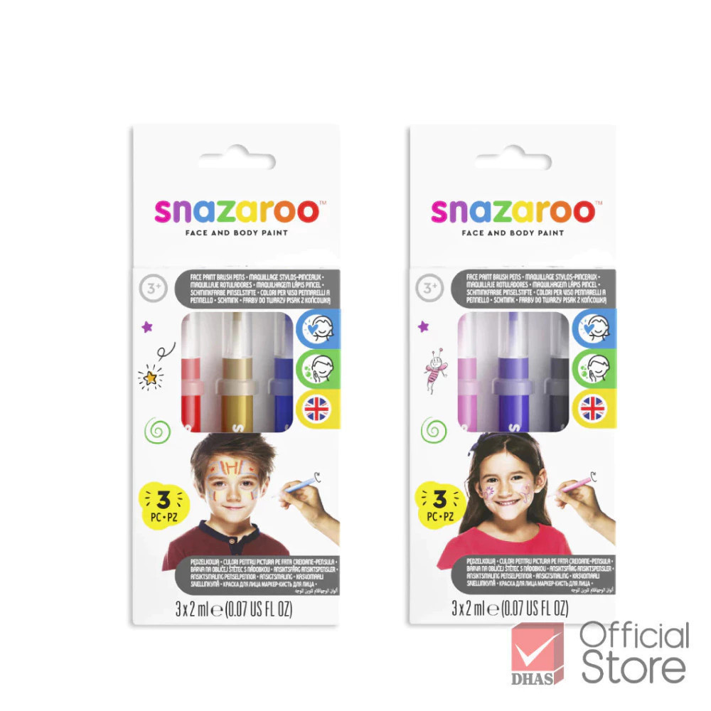 Snazaroo สีเพ้นท์หน้า แบบปากกา หัวพู่กัน 3 สี จำนวน 1 ชิ้น