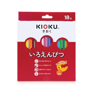 Kioku สีไม้ ดินสอสีไม้ 18 สี แท่งกลม สไตล์ญี่ปุ่น จำนวน 1 กล่อง