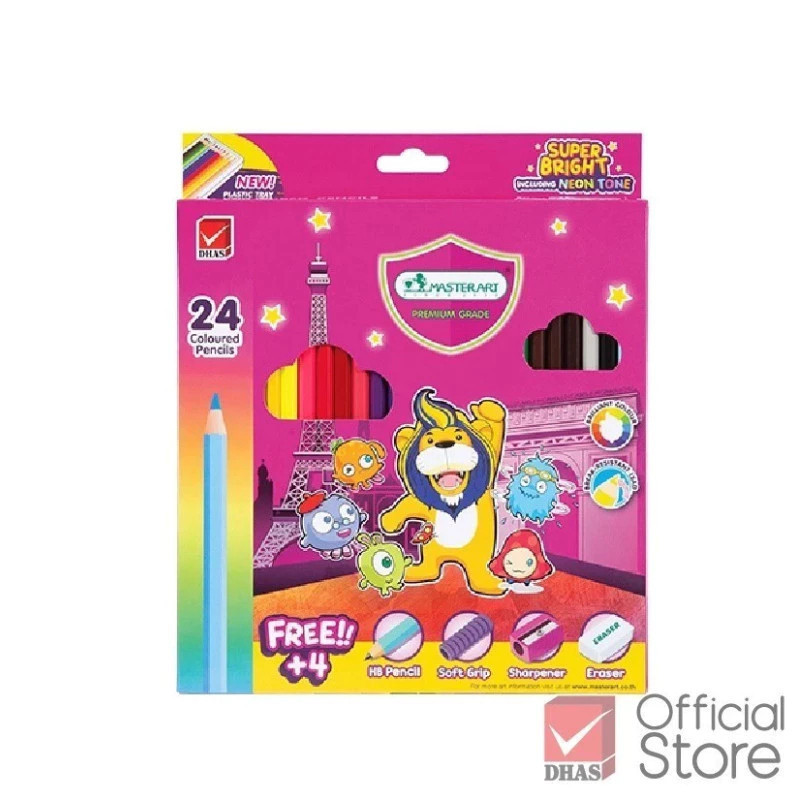 Master Art สีไม้ รุ่น Super Bright 24 สี (ไส้ใหญ่ 3.3 มม. สีสดพิเศษ) - 1 กล่อง