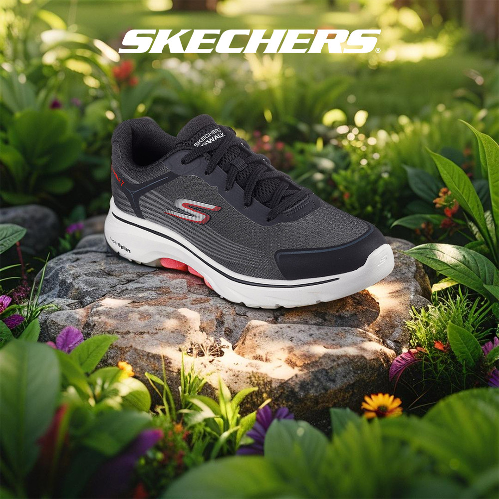 Skechers สเก็ตเชอร์ส รองเท้าผู้ชาย Men GOwalk 7 Alen Walking Shoes - 216556-BKRD Air-Cooled Goga Mat
