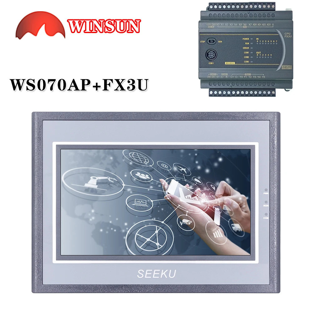 หน้าจอควบคุม SeekU ขนาด 7 นิ้ว WS-070AP พร้อม FX3U 14/20/24/32/40/44/60 MR/MT PLC อินพุตอนาล็อก 0-20