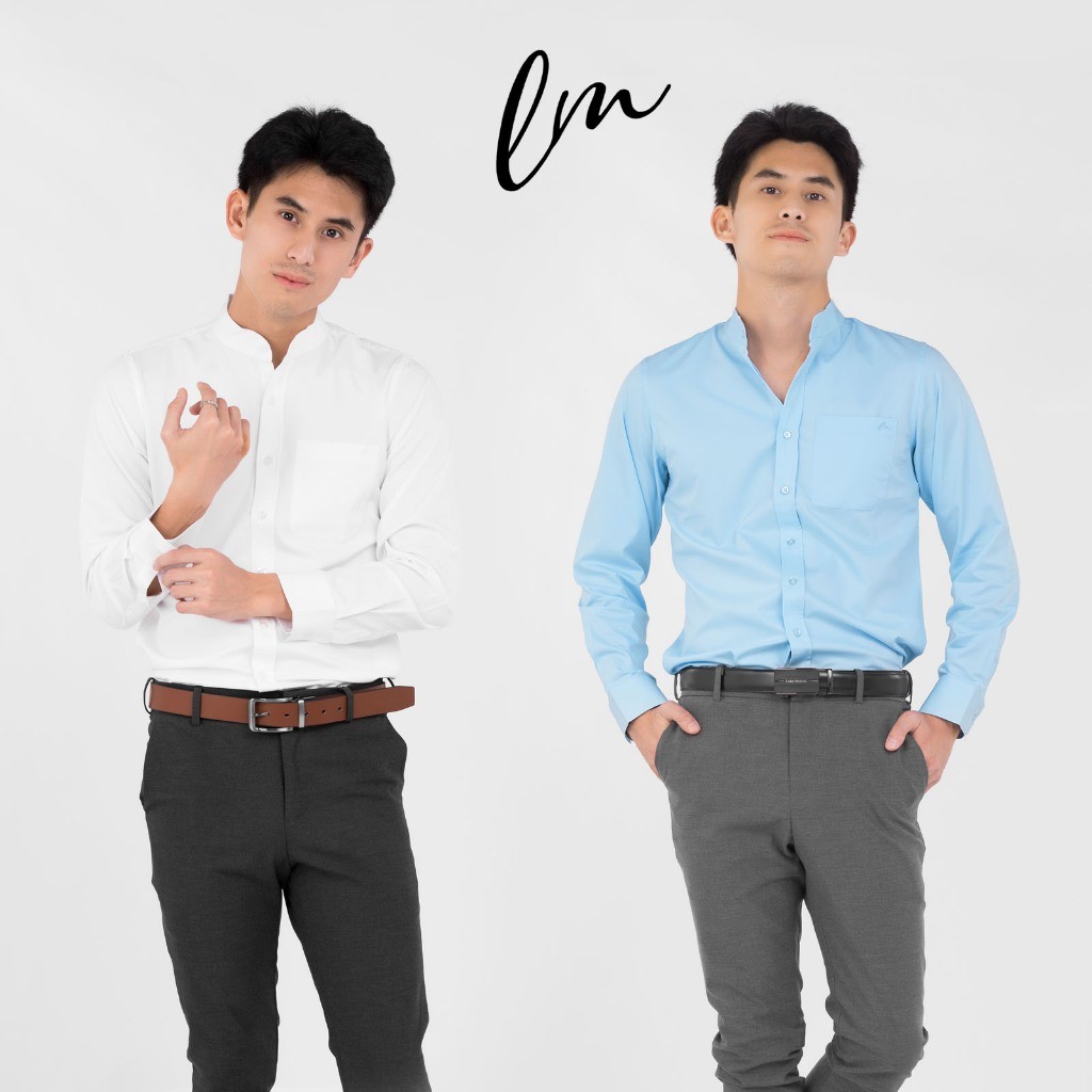[Clearance sale] Louis Montini (The Costume) เสื้อเชิ้ตเเขนยาวผู้ชายคอจีน ผ้าสะท้อนน้ำ LMSH003