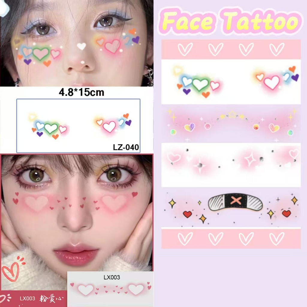 🎊สติกเกอร์รอยสักชั่วคราว สติ๊กเกอร์กันน้ำ tattoo ลายน่ารัก สําหรับแต่งหน้า เหมาะสำหรับงานปาร์ตี้ กันน้ำ มีสีสัน🎊