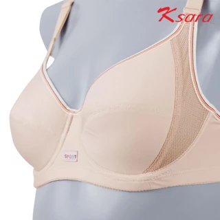 Ksara ของแท้ เกรดA** สปอร์ตบรา ฟองน้ำตัดต่อบาง มีโครง เต้าทรง 3/4 ผ้าไมโครไฟเบอร์ แต่งผ้าตาข่าย KB2332