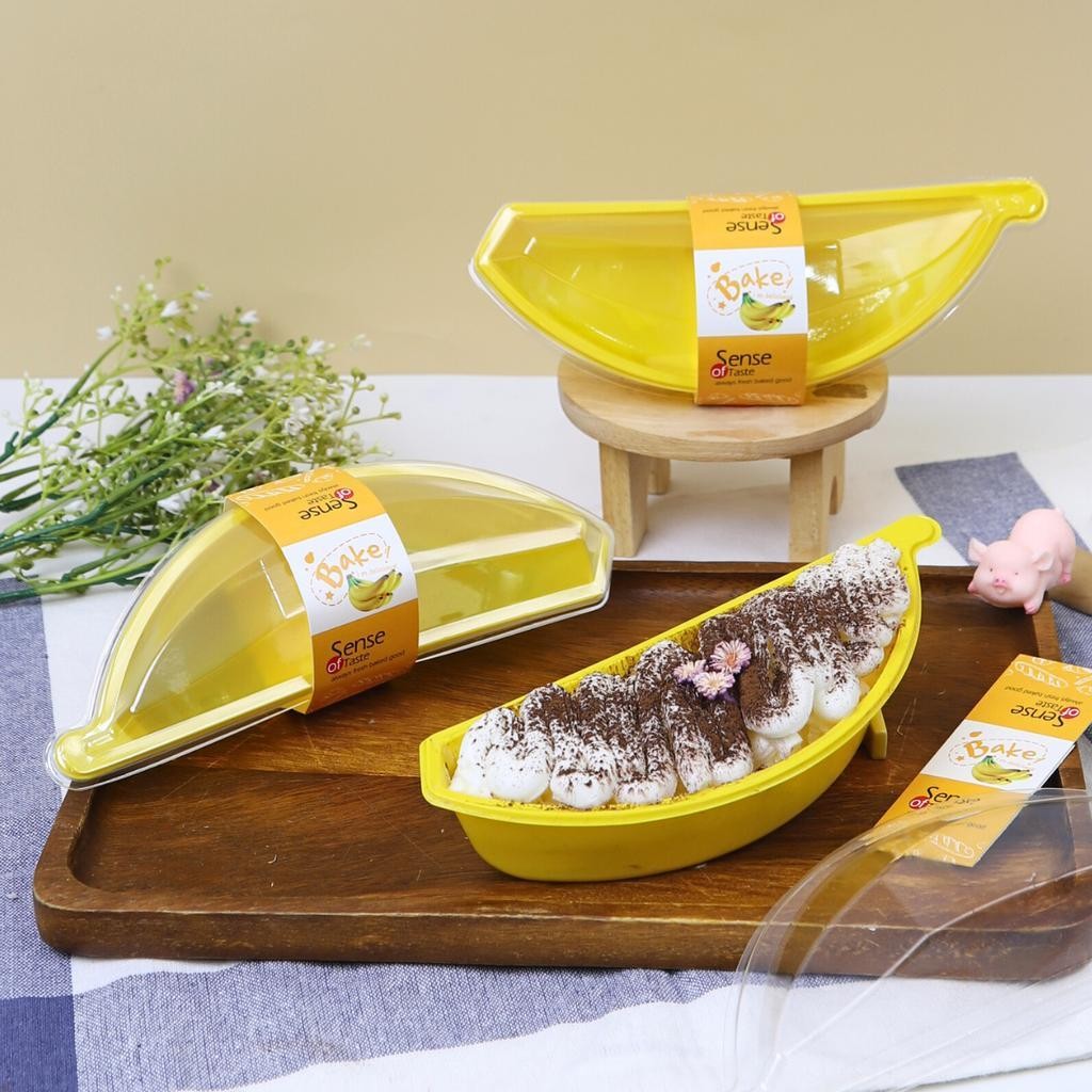 🍌กล่องเค้กกล้วย กล่องขนมรูปกล้วยหอม กล่องมูสเค้ก (แพค50ชุด) ถ้วย+ฝา Banana