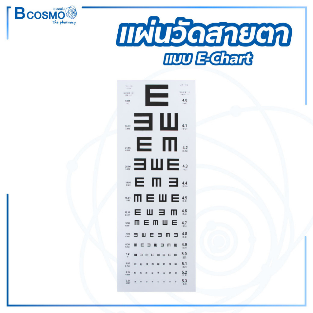 ชุดวัดสายตา ตรวจวัดสายตา แผ่นวัดสายตา แบบ E-Chart ไม้ปิดตา ไม้ชี้ตัวอักษร สำหรับตรวจวัดสายตา