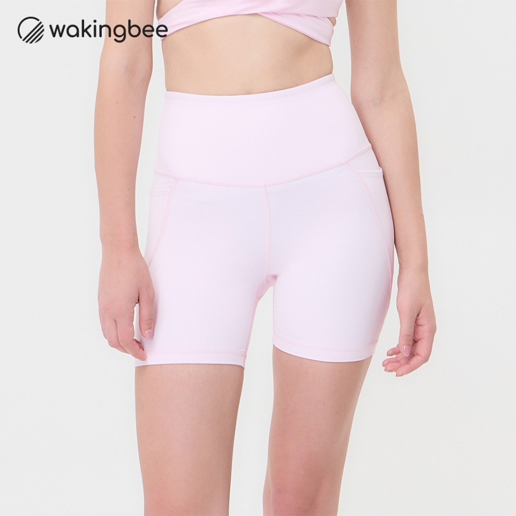 Wakingbee WB Biker (Powder Pink) เลกกิ้งไบค์เกอร์ รุ่นขายดีที่สุด ผ้านุ่มใส่สบาย ยืด 360° แห้งไว กันยูวี เอวสูงมีกระเป๋า