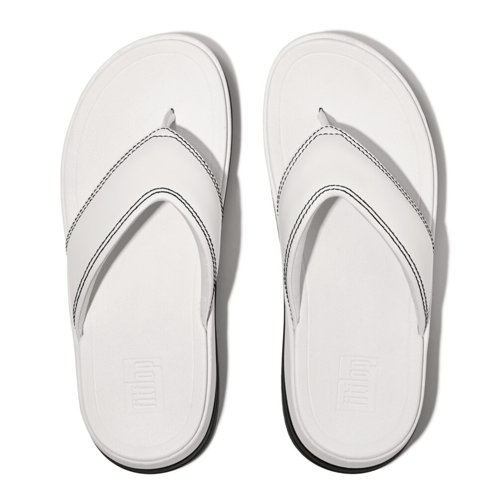 FITFLOP SURFF CONTRAST-STITCH LEATHER รองเท้าแตะแบบหูหนีบผู้หญิง รุ่น IM5-328 สี URBAN WHITE BLACK