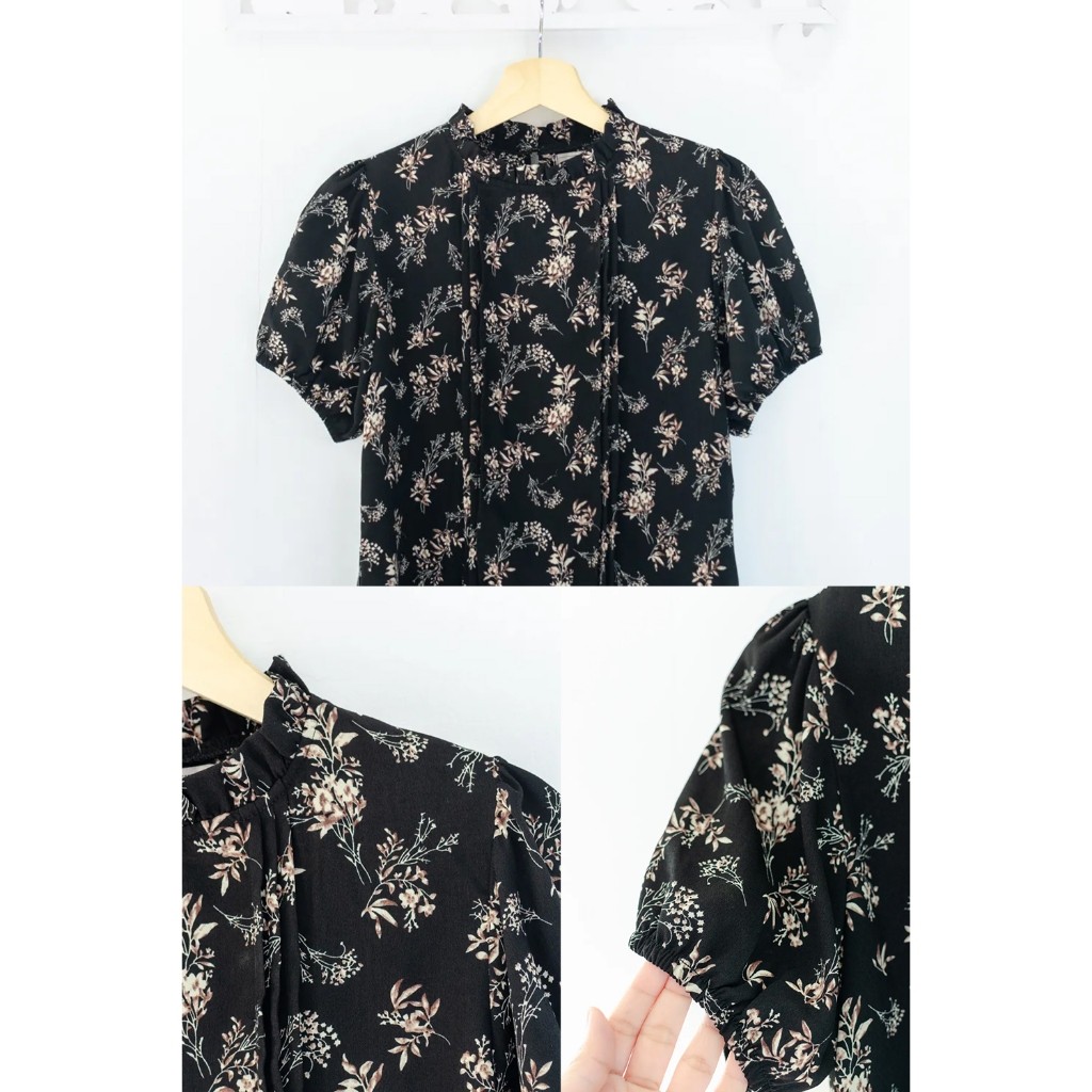 Narinari : MT0450 Ruff Collar Puff Sleeve Blouse เสื้อคอจีบ แขนจั๊มยางยืด
